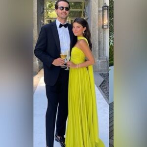 Vibrant Yellow Pleated Gown